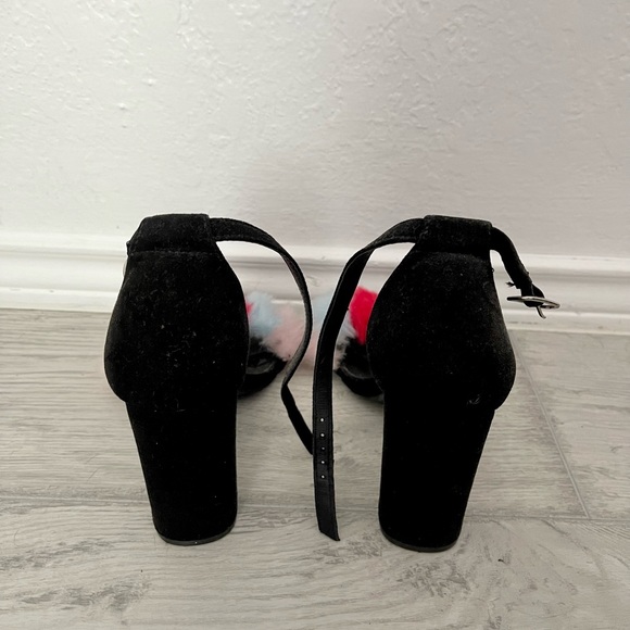 fur ankle strap heels